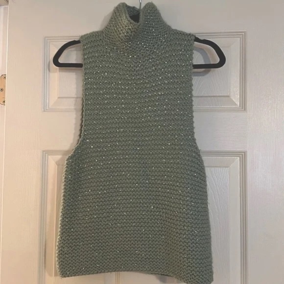 Fendi Sweaters - Fendi wool sweater crystal detailing on front solid green back, IT 40 Canada 6